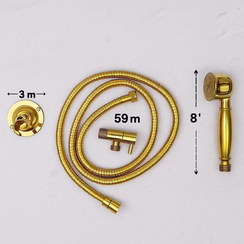 products-SolidBrassHose2.jpg Unlacquered Brass Handheld Shower Set: Vintage Wall Mount, Solid Brass Hose - Image 4