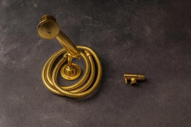 products-SolidBrassHose4.jpg Unlacquered Brass Handheld Shower Set: Vintage Wall Mount, Solid Brass Hose - Image 2