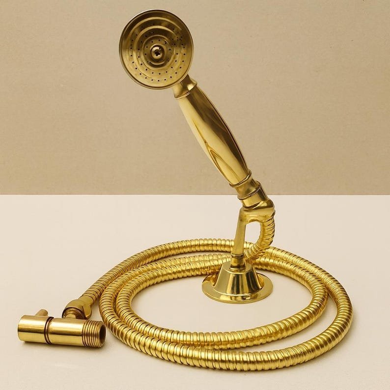 products-SolidBrassHose5.jpg Unlacquered Brass Handheld Shower Set: Vintage Wall Mount, Solid Brass Hose - Image 3
