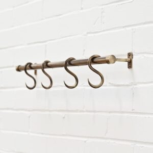 Aged Brass Hook Rail - Kitchen Utensil Pot Pan Hanging Rail Wardrobe Clothing Curtain Rail Bathroom Towel Shaker Solid Brass Quality UK