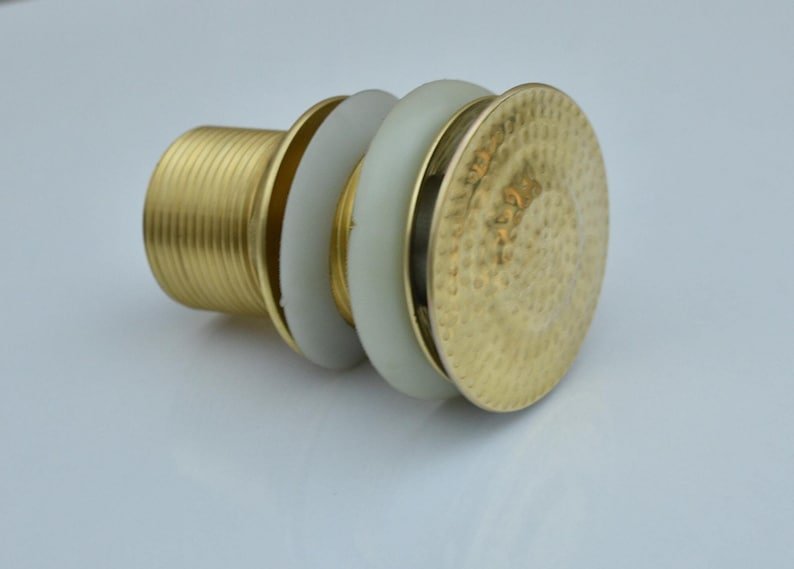 products-SolidUnlacqueredPop-UpDrain1.jpg Hammered Brass Sink Drain: Solid Unlacquered Pop-Up Drain