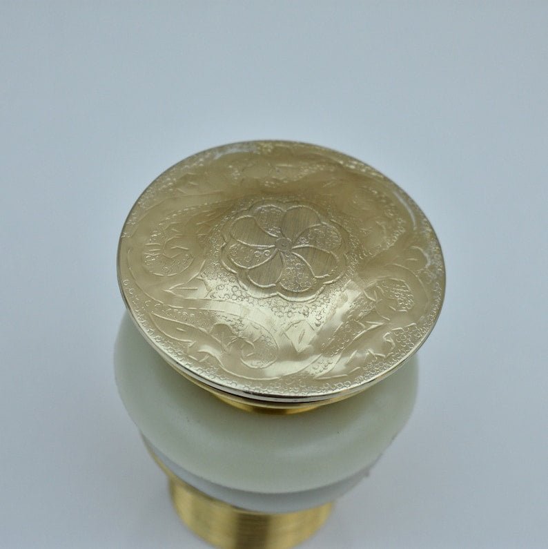 products-SolidUnlacqueredPop-UpDrain3.jpg Hammered Brass Sink Drain: Solid Unlacquered Pop-Up Drain - Image 3