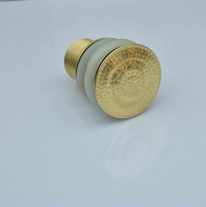 products-SolidUnlacqueredPop-UpDrain4.jpg Hammered Brass Sink Drain: Solid Unlacquered Pop-Up Drain - Image 4