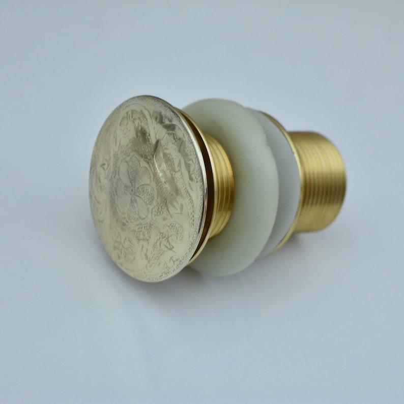 products-SolidUnlacqueredPop-UpDrain7.jpg Hammered Brass Sink Drain: Solid Unlacquered Pop-Up Drain - Image 7