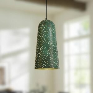 Handmade Green Patina Copper Pendant Light - Moroccan Star Design