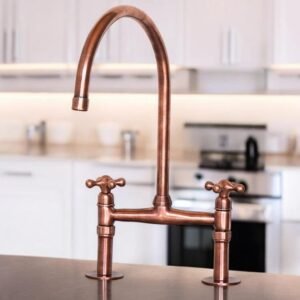 Antique Copper Kitchen Faucet: Bridge Design, Star Handles