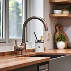 Rustic Copper Gooseneck Kitchen Faucet – Farmhouse Mixer Tap for Sink or Bar (Vintage Style)