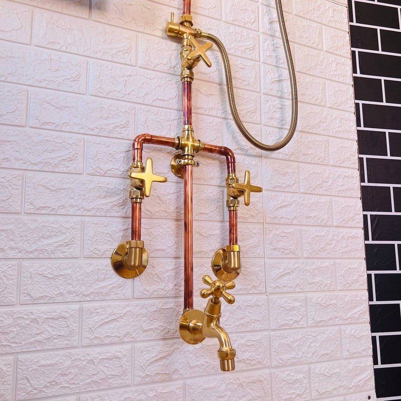 products-TrioHandcrafted4.jpg Trio Handcrafted Solid Copper- Brass Shower Head And handheld Set - Image 4
