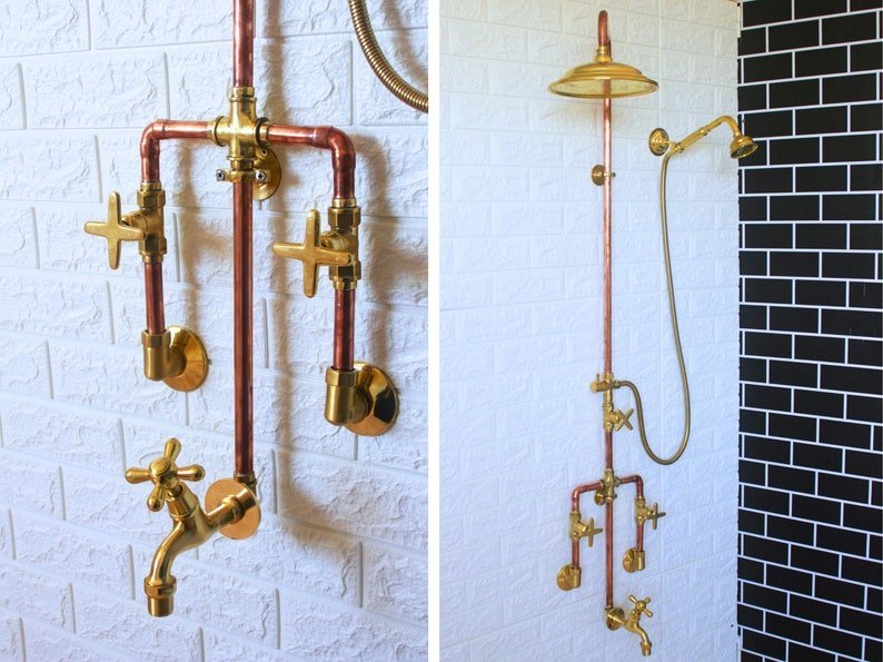 products-TrioHandcrafted5.jpg Trio Handcrafted Solid Copper- Brass Shower Head And handheld Set - Image 5