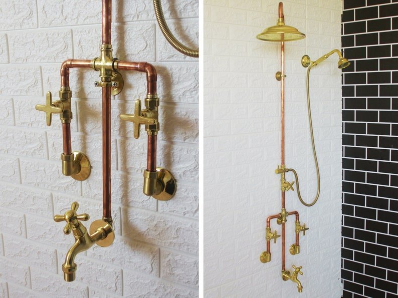 products-TrioHandcrafted6.jpg Trio Handcrafted Solid Copper- Brass Shower Head And handheld Set - Image 6