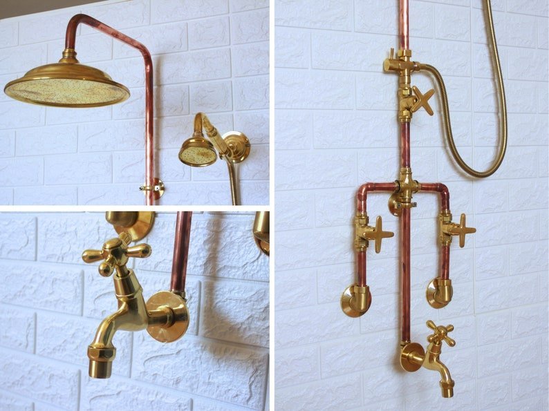 products-TrioHandcrafted7.jpg Trio Handcrafted Solid Copper- Brass Shower Head And handheld Set - Image 7