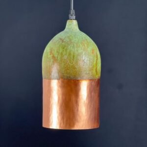Handmade Copper Pendant Light: Two-Tone Green Patina Dome Lamp