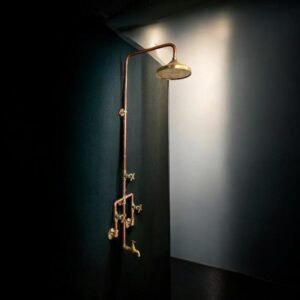 Handmade Copper Shower System: Indoor Outdoor Unit with Circular Showerhead