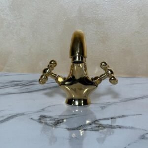 Handmade Moroccan Brass Faucet – Dual Handle Deck Mount Vanity faucet for Rustic,Brass moroccan faucet, Antique- brass style Bathroom faucet