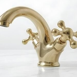 Unlacquered Brass Bathroom Faucet Cross Handles | Single Hole Vanity Sink Faucet | Handmade in Marrakech