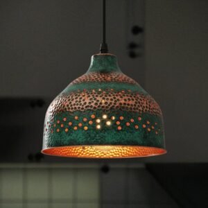 Verdigris Copper Dome Pendant Light: Rustic Farmhouse Chandelier