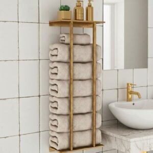 Antique Brass Towel Holder, Unlacquered Brass Towel Bar Rack With Vertical Rods