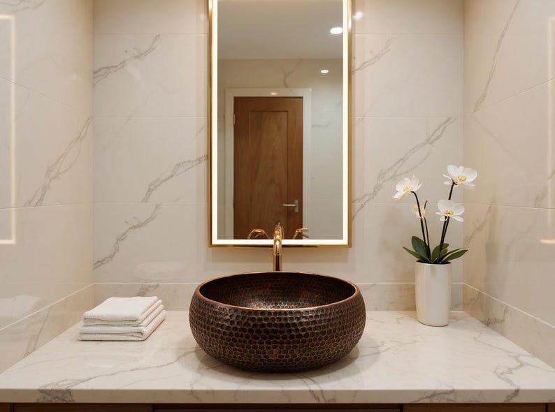 products-VesselBasin10.jpg Handmade Hammered Copper Sink: Moroccan Honeycomb Vessel Basin - Image 9