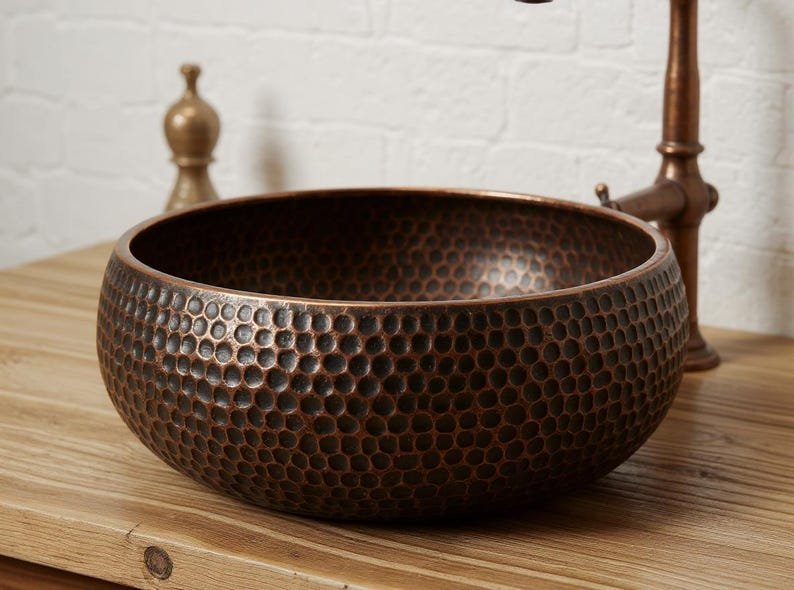 products-VesselBasin2.jpg Handmade Hammered Copper Sink: Moroccan Honeycomb Vessel Basin - Image 2