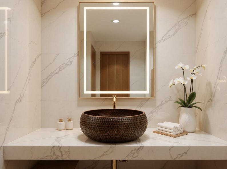 products-VesselBasin3.jpg Handmade Hammered Copper Sink: Moroccan Honeycomb Vessel Basin - Image 3