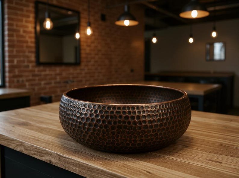 products-VesselBasin5.jpg Handmade Hammered Copper Sink: Moroccan Honeycomb Vessel Basin - Image 5