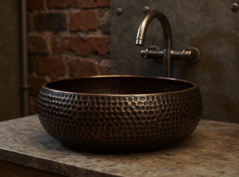 products-VesselBasin8.jpg Handmade Hammered Copper Sink: Moroccan Honeycomb Vessel Basin - Image 7