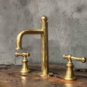 Unlacquered Brass Widespread Faucet : Victorian Style Deck Mount Bathroom Sink Tap