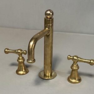 Unlacquered Brass Bathroom Faucet: Victorian Two Handle Wall Mount