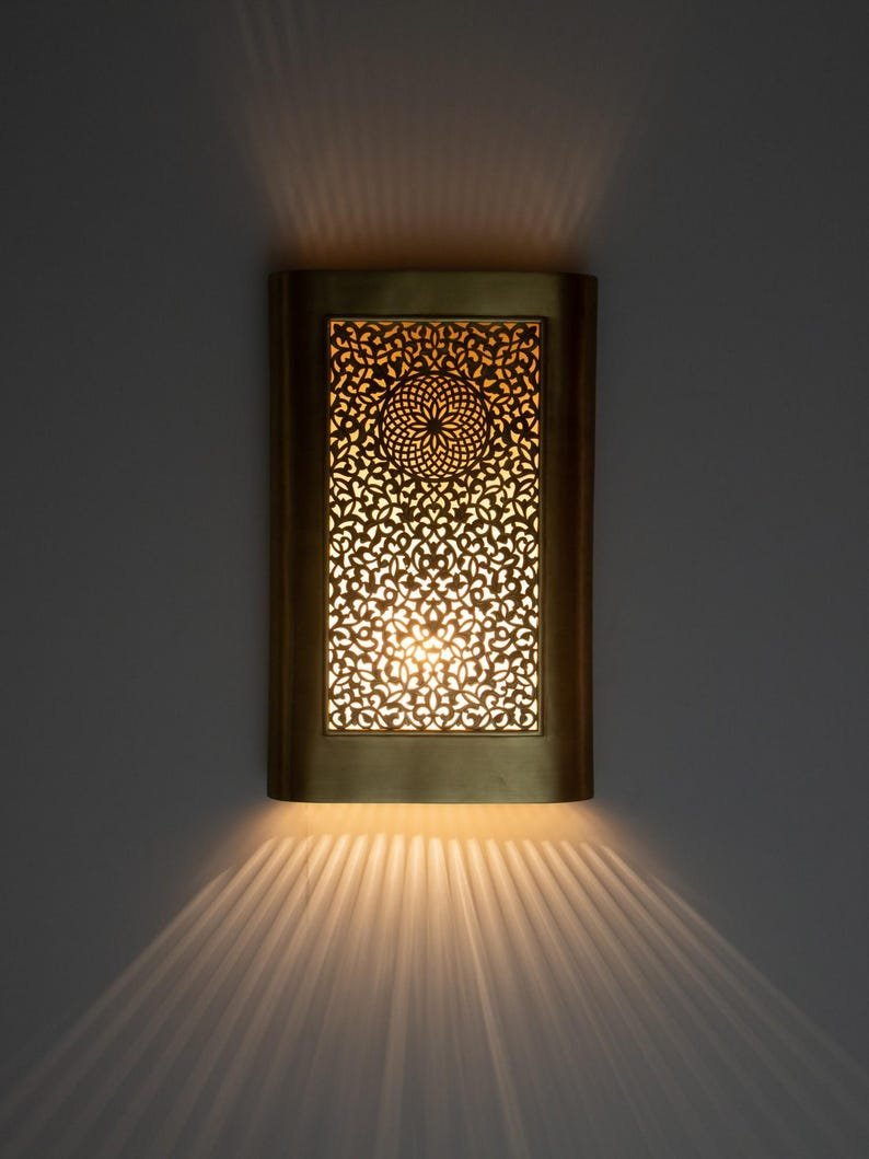 Handcrafted Moroccan Brass Wall Sconce – Vintage Bronze Wall Light - Image 2