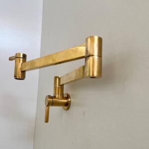 Unlacquered Brass Pot Filler Faucet – Wall Mounted Brass Kitchen Faucet, Solid Brass Bridge Tap , Vintage Antique Brass Kitchen Fixture