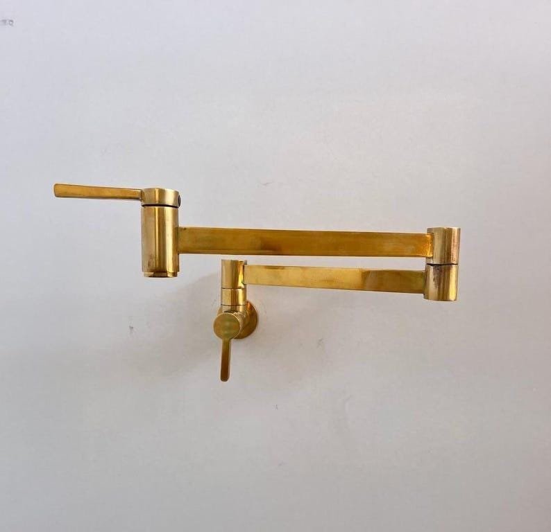 Unlacquered Brass Pot Filler Faucet – Wall Mounted Brass Kitchen Faucet, Solid Brass Bridge Tap , Vintage Antique Brass Kitchen Fixture - Image 4