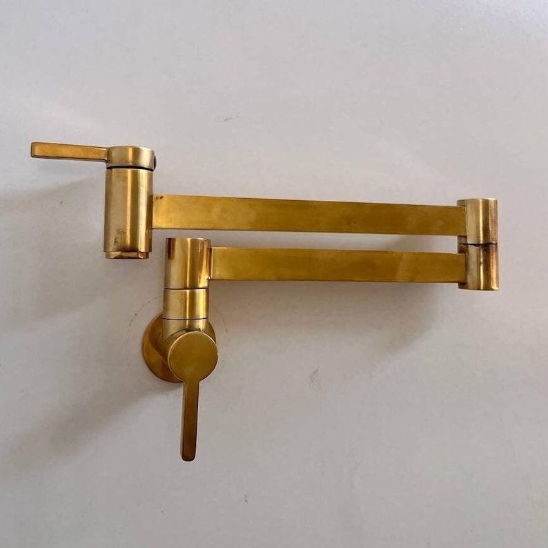Unlacquered Brass Pot Filler Faucet – Wall Mounted Brass Kitchen Faucet, Solid Brass Bridge Tap , Vintage Antique Brass Kitchen Fixture - Image 6