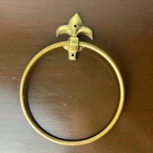 Vintage Brass Fleur De Lis Hand Towel Ring Wall Mounted, Ornate Bathroom Hardware Fixture, Hollywood Regency/Victorian Powder Room Decor