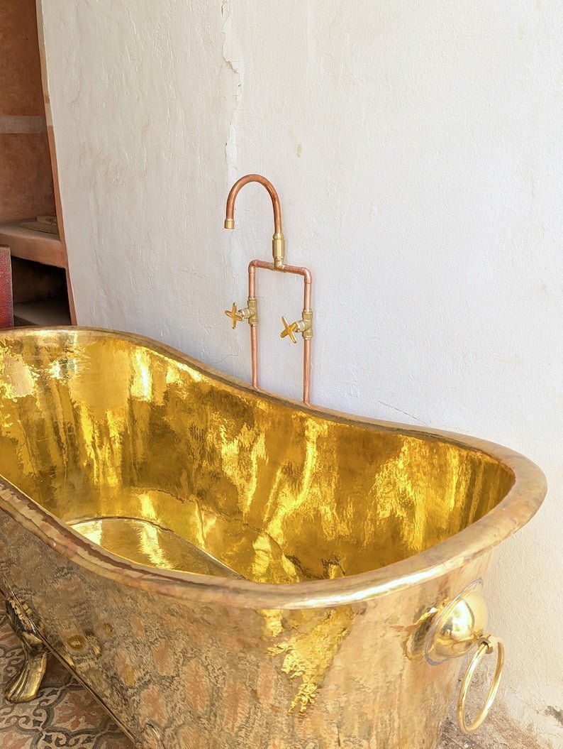 Unlacquered Brass Freestanding Tub Filler: Floor Mounted Shower Faucet, Vintage Clawfoot Bathtub Copper Faucet - Image 10