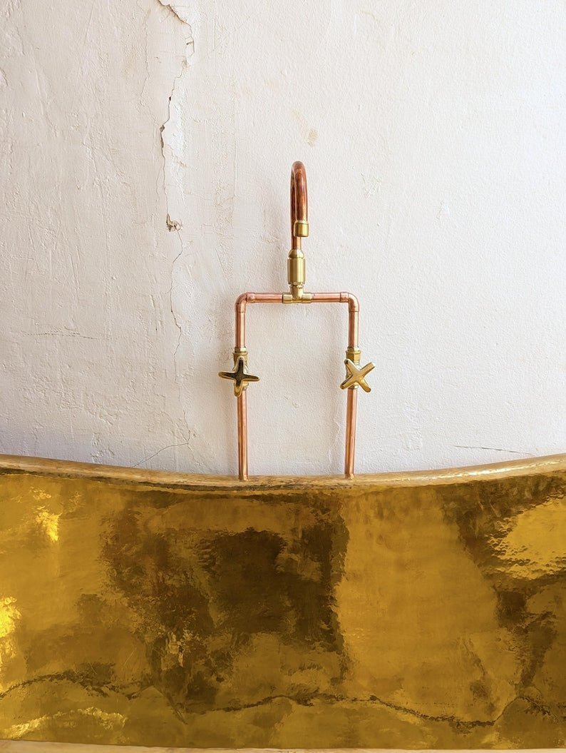 Unlacquered Brass Freestanding Tub Filler: Floor Mounted Shower Faucet, Vintage Clawfoot Bathtub Copper Faucet - Image 5