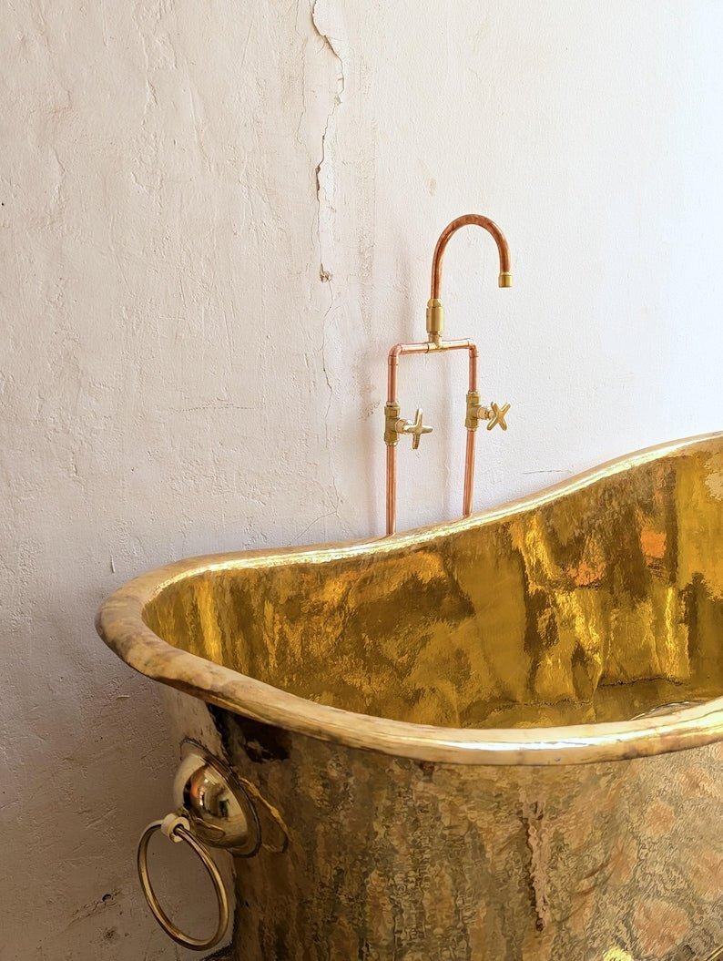 Unlacquered Brass Freestanding Tub Filler: Floor Mounted Shower Faucet, Vintage Clawfoot Bathtub Copper Faucet - Image 8