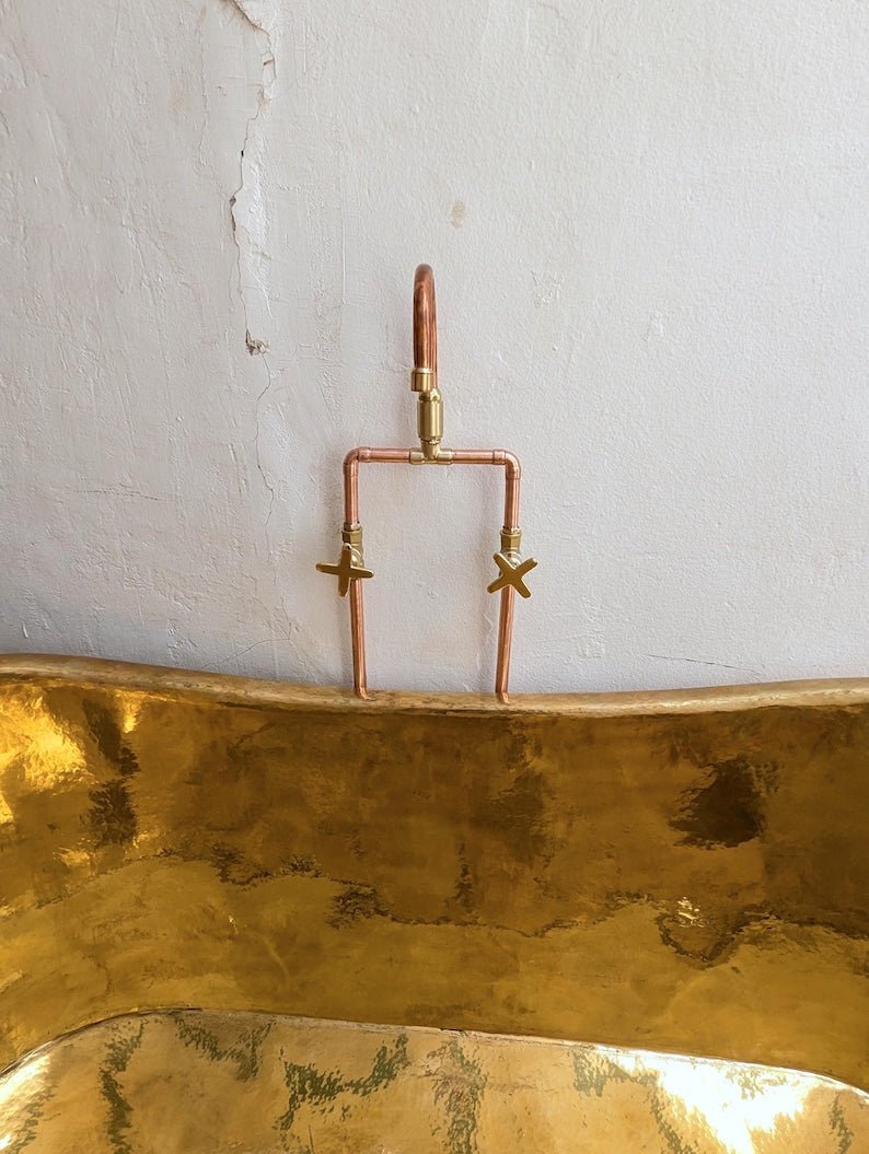 Unlacquered Brass Freestanding Tub Filler: Floor Mounted Shower Faucet, Vintage Clawfoot Bathtub Copper Faucet - Image 9