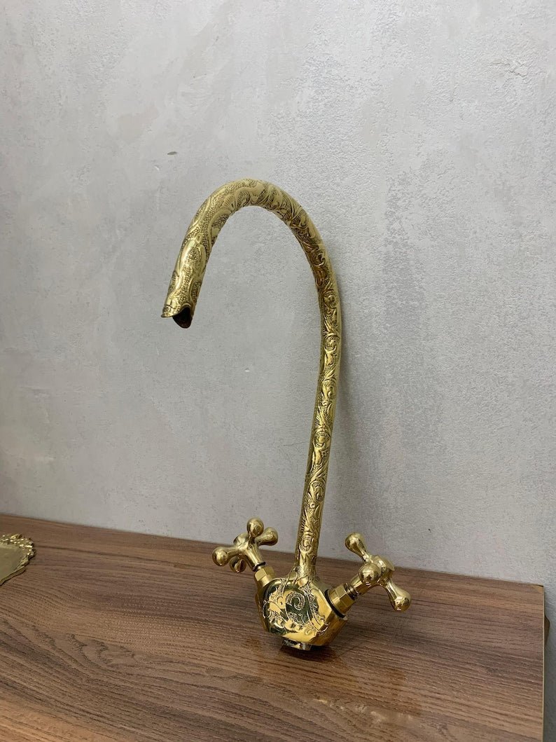 Unlacquered Brass Gooseneck Faucet: Vintage Farmhouse Bathroom Tap - Image 4
