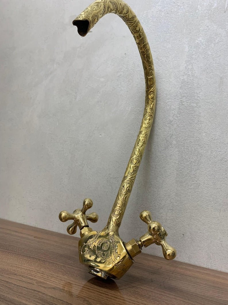 Unlacquered Brass Gooseneck Faucet: Vintage Farmhouse Bathroom Tap - Image 2