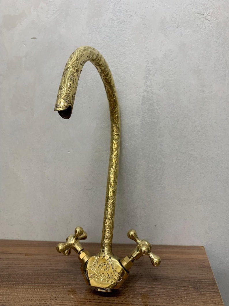 Unlacquered Brass Gooseneck Faucet: Vintage Farmhouse Bathroom Tap