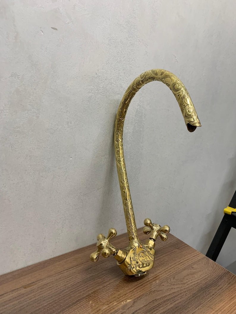 Unlacquered Brass Gooseneck Faucet: Vintage Farmhouse Bathroom Tap - Image 3