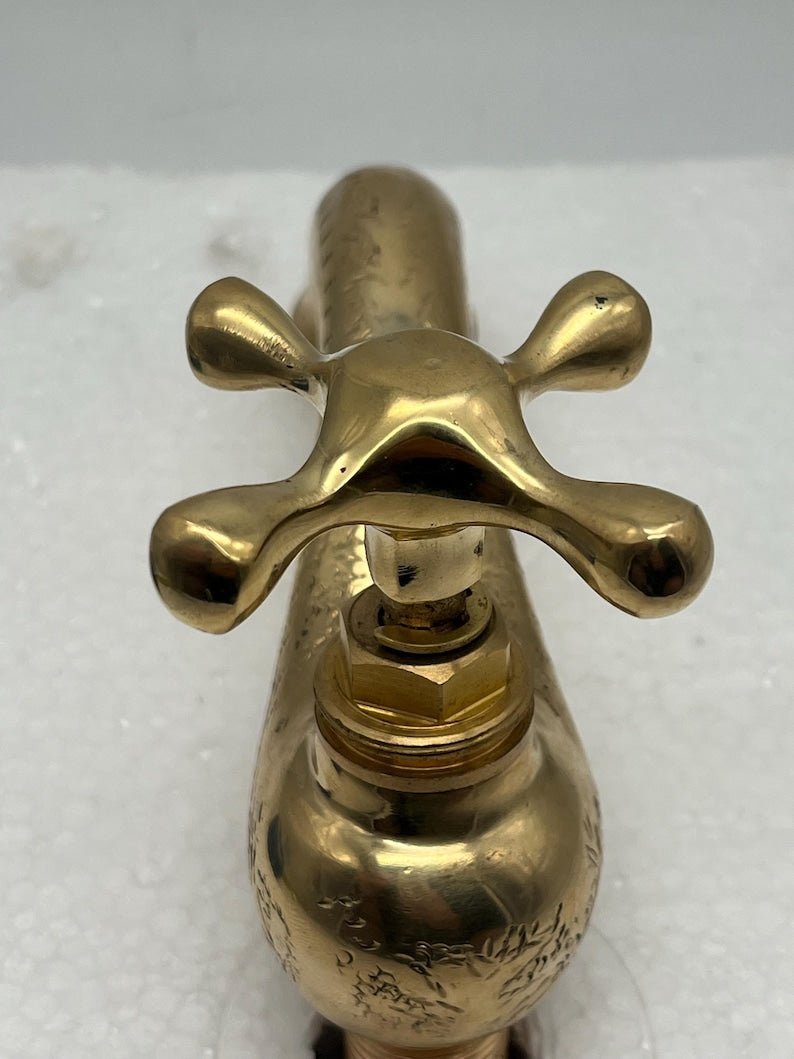 Solid Brass Single Hole Bathroom Faucet, Vintage Flat Cross Tap - Image 2