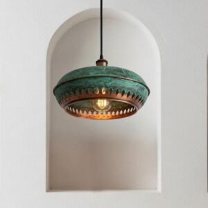Moroccan Patina Copper Pendant Light: Vintage Industrial Dome Lamp