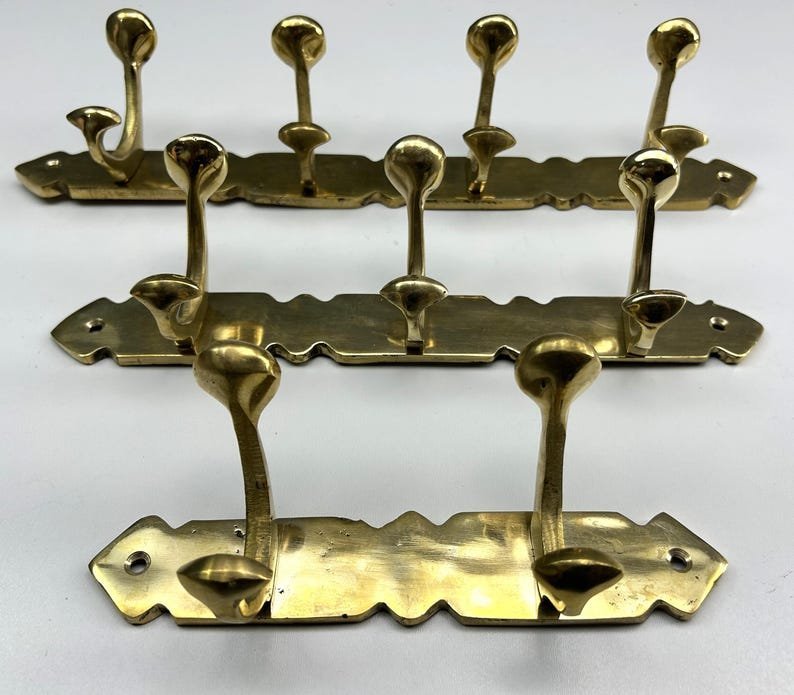 Handcrafted Unlacquered Brass Coat Rack - Vintage Style Solid Brass Hooks