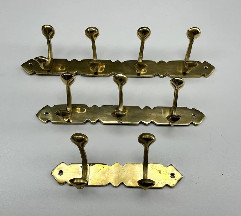 Handcrafted Unlacquered Brass Coat Rack - Vintage Style Solid Brass Hooks - Image 6