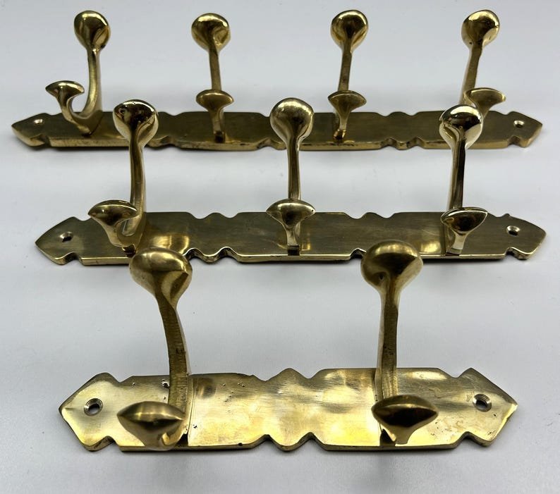 Handcrafted Unlacquered Brass Coat Rack - Vintage Style Solid Brass Hooks - Image 8