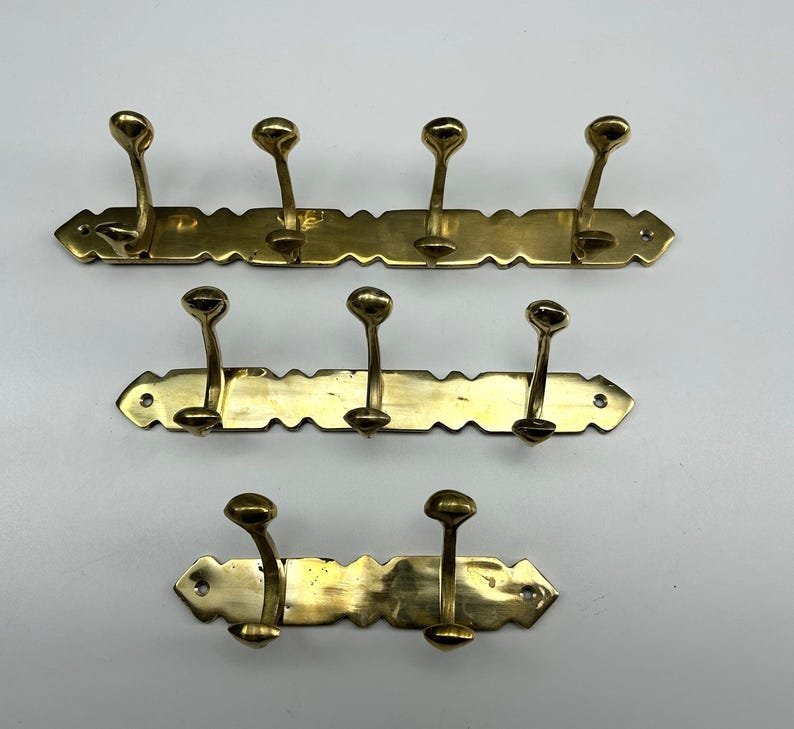 Handcrafted Unlacquered Brass Coat Rack - Vintage Style Solid Brass Hooks - Image 4