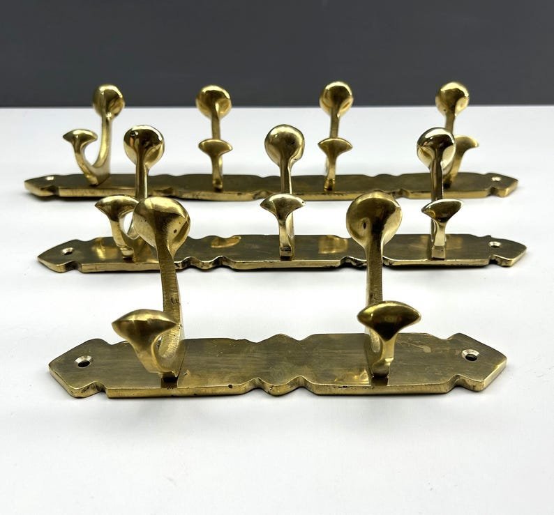 Handcrafted Unlacquered Brass Coat Rack - Vintage Style Solid Brass Hooks - Image 3