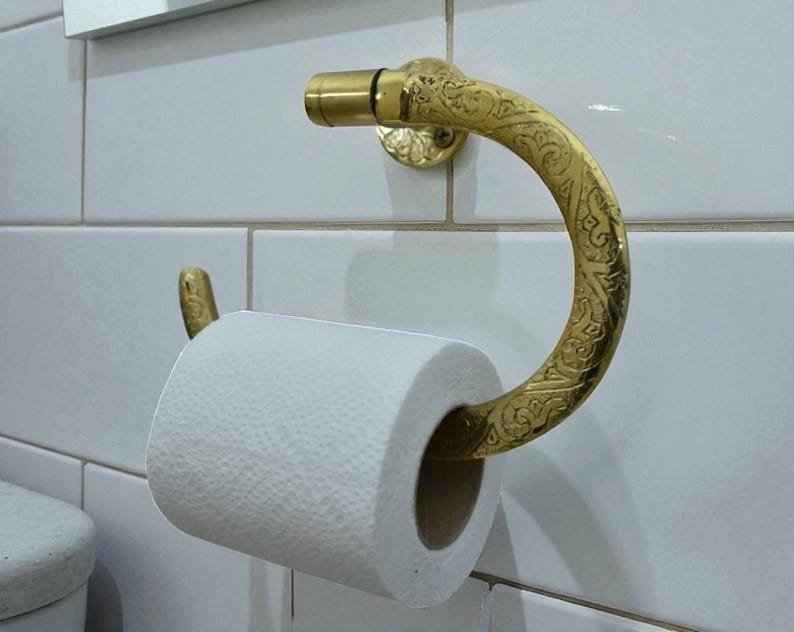 Unlacquered Brass Wall Mount Toilet Paper Holder | Solid Brass Bathroom Fixture | Vintage Toilet Roll Holder