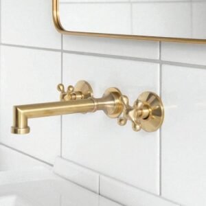Unlacquered Brass Wall Mount Bathroom Faucet, Solid Brass